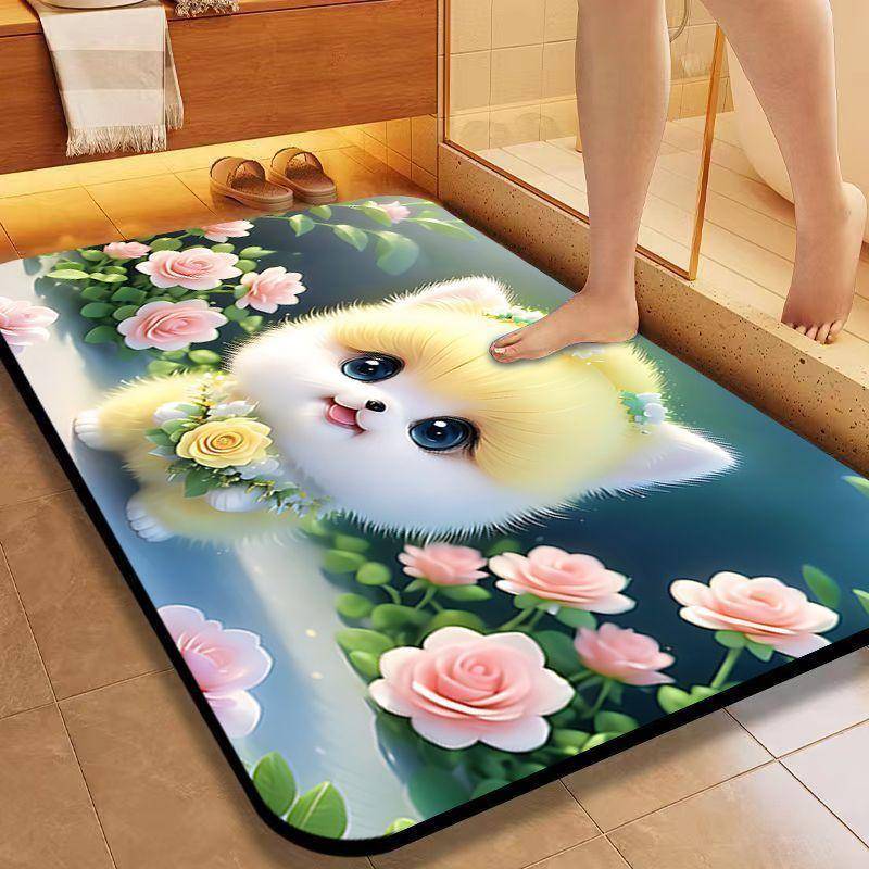 Kieselgur Saugmatte Cartoon Niedlicher Welpe Badezimmer Bodenmatte Toilette WC Tür Rutschfeste Fußmatte Schnelltrocknende Matte S von Joom DACH