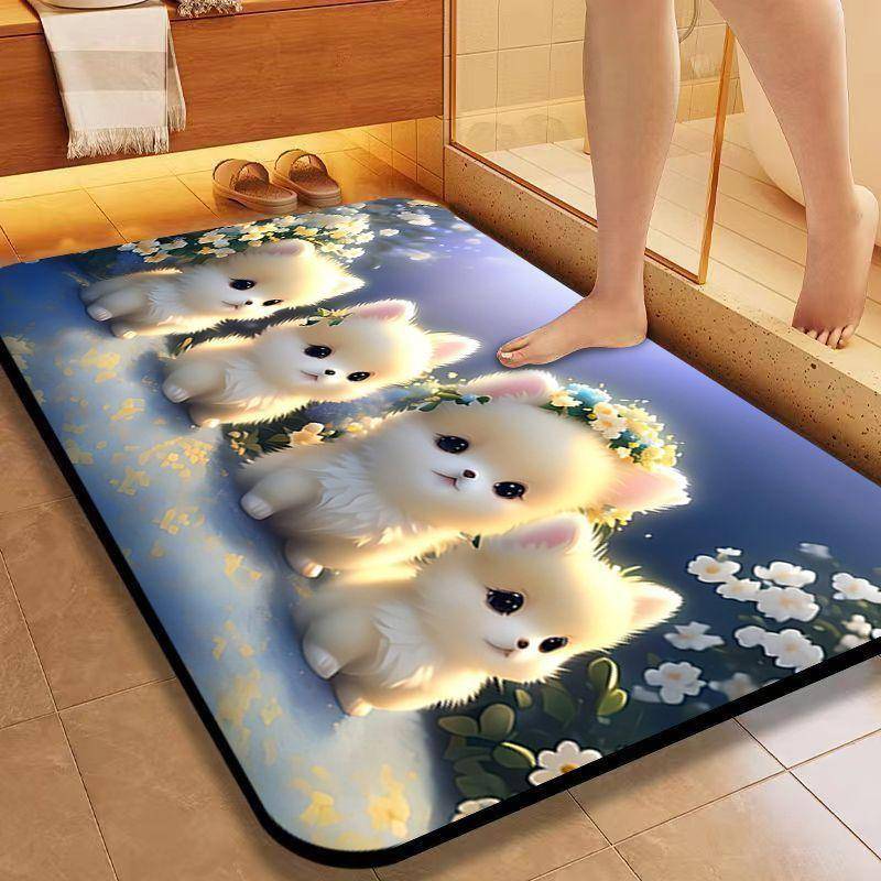 Kieselgur Saugmatte Cartoon Niedlicher Welpe Badezimmer Bodenmatte Toilette WC Tür Rutschfeste Fußmatte Schnelltrocknende Matte S von Joom DACH