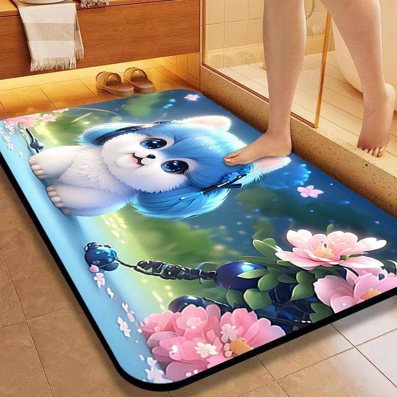 Kieselgur Saugmatte Cartoon Niedlicher Welpe Badezimmer Bodenmatte Toilette WC Tür Rutschfeste Fußmatte Schnelltrocknende Matte XL von Joom DACH