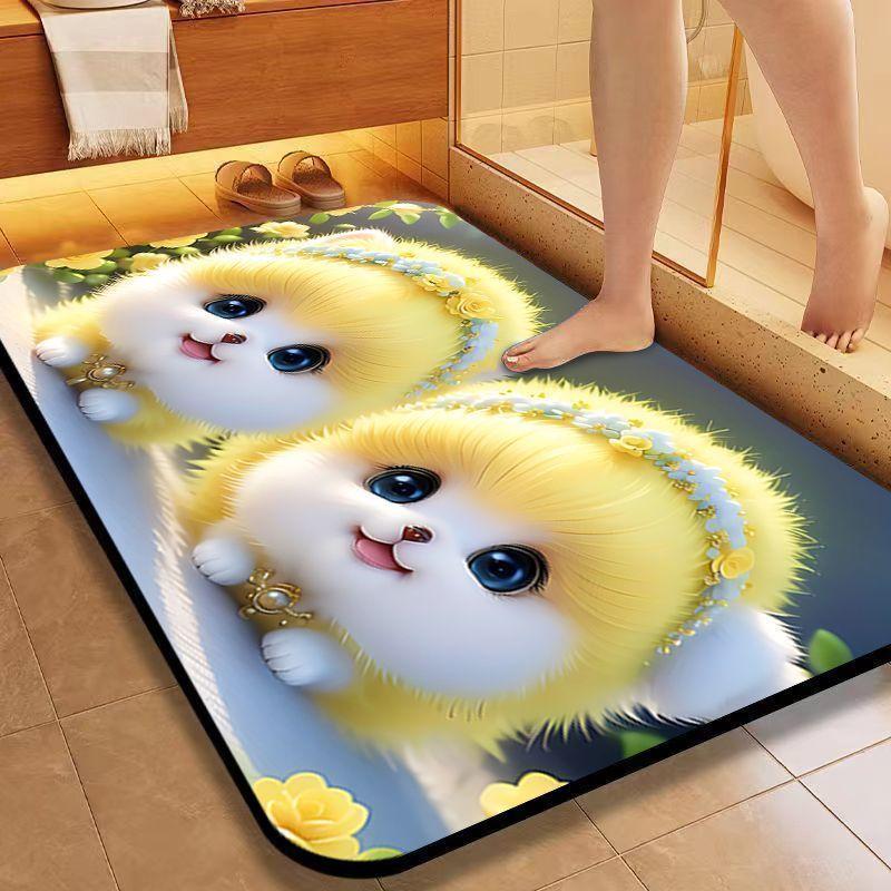 Kieselgur Saugmatte Cartoon Niedlicher Welpe Badezimmer Bodenmatte Toilette WC Tür Rutschfeste Fußmatte Schnelltrocknende Matte XL von Joom DACH