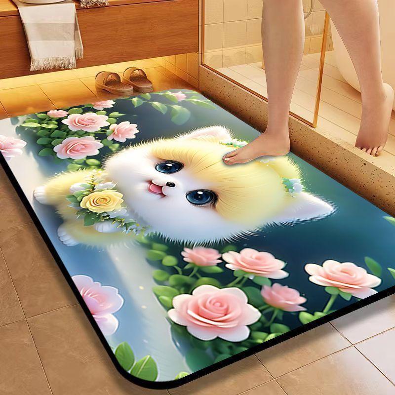 Kieselgur Saugmatte Cartoon Niedlicher Welpe Badezimmer Bodenmatte Toilette WC Tür Rutschfeste Fußmatte Schnelltrocknende Matte XL von Joom DACH