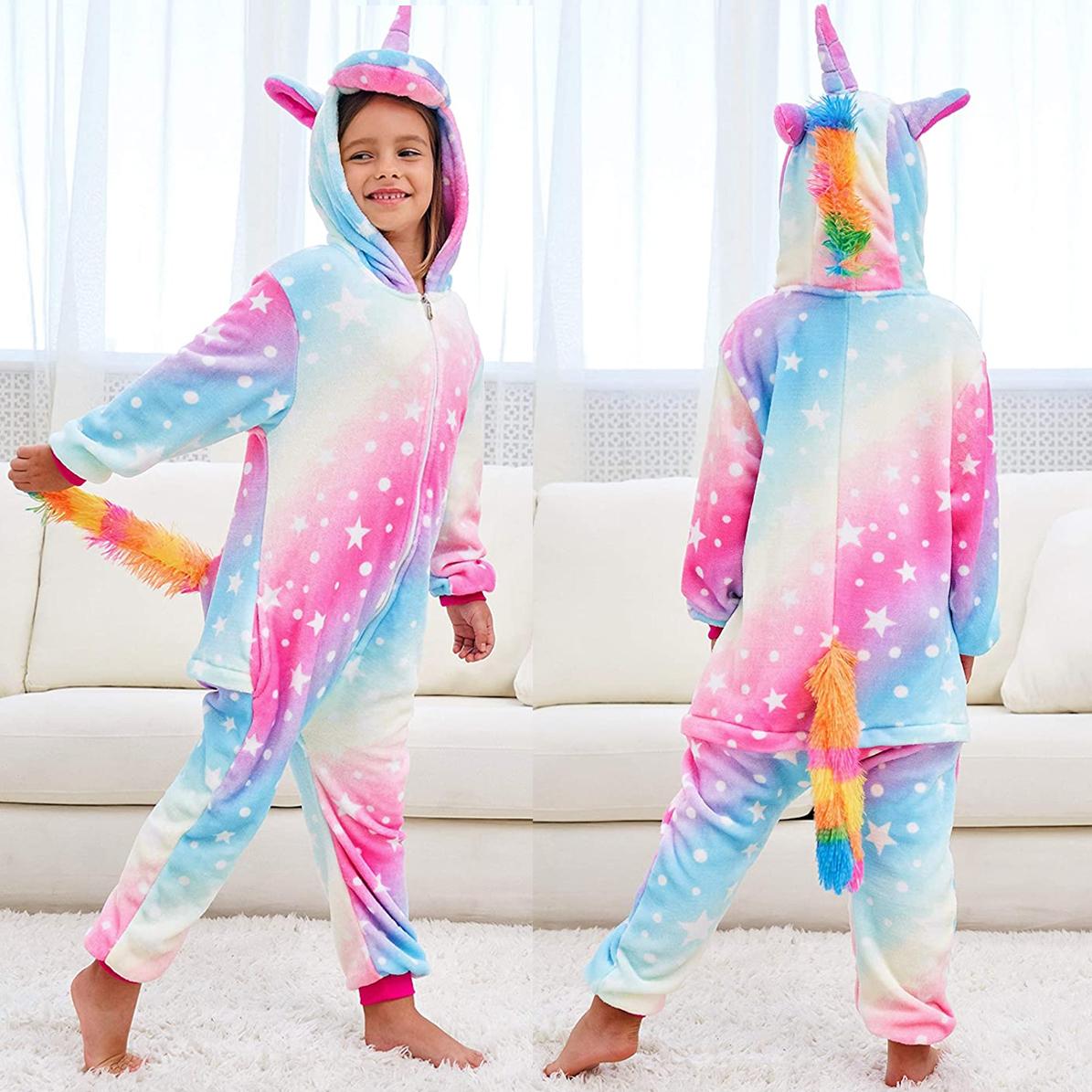 Kigurumi Onesie Kinder Einhorn Pyjamas Für Kinder Tier Cartoon Schläfer Baby Kostüm Winter Mädchen Licorne Jumspuit 4t von Joom DACH