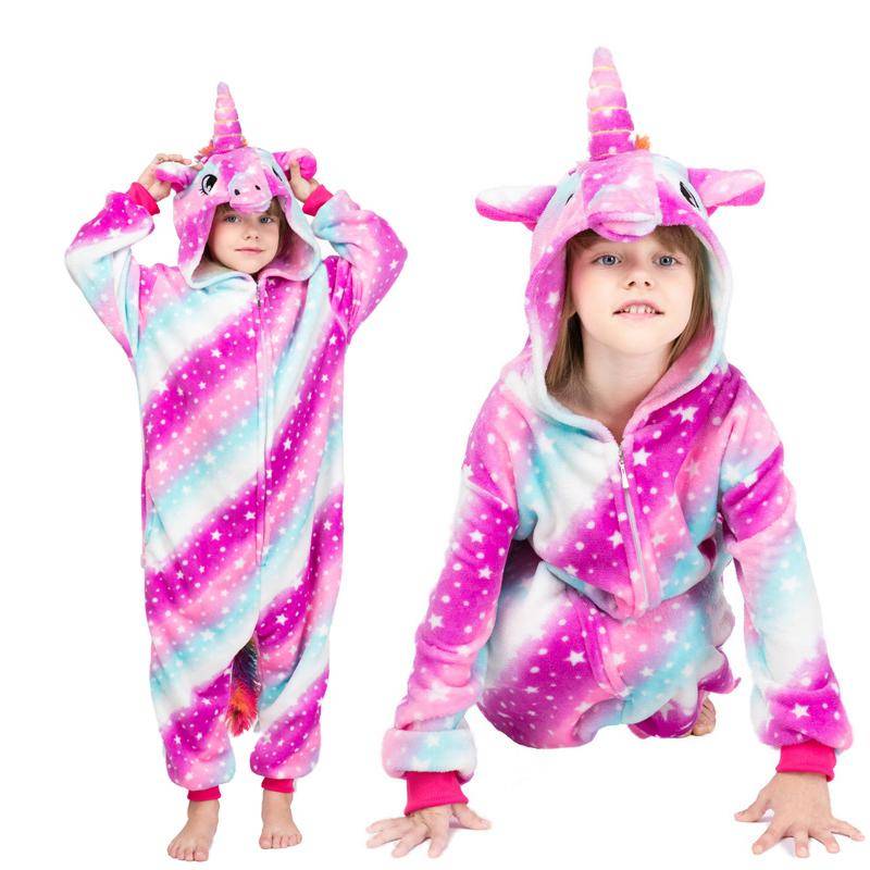 Kigurumi Onesie Kinder Einhorn Pyjamas Für Kinder Tier Cartoon Schläfer Baby Kostüm Winter Mädchen Licorne Jumspuit 7t von Joom DACH