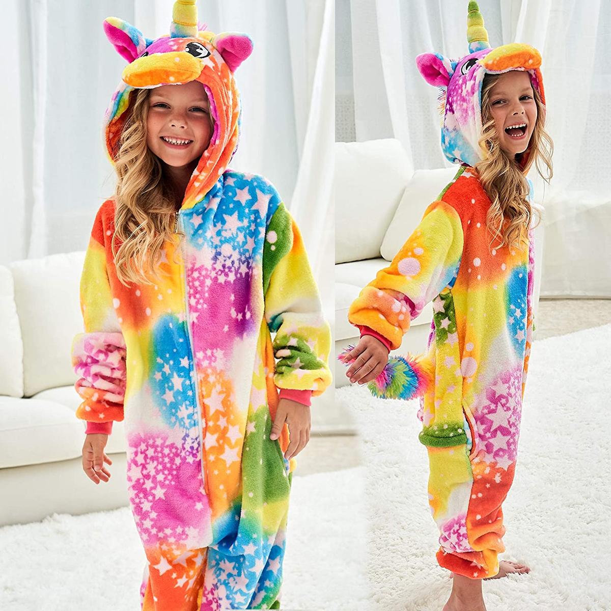 Kigurumi Onesie Kinder Einhorn Pyjamas Für Kinder Tier Cartoon Schläfer Baby Kostüm Winter Mädchen Licorne Jumspuit 7t von Joom DACH