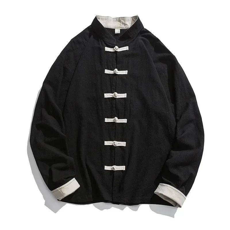 Kimonojacke Herren Traditionelle chinesische Kleidung Leinen Hanfu Top Langarm Tang Anzug Kung Fu Hemd Strickjacke Mantel XXXXXL schwarz von Joom DACH