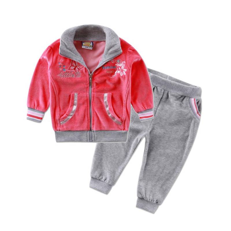 Kind Mädchen Säuglingskleidung Velours Winter Frühling Langarm Hosen Set mit Hut Reißverschluss Kinderbekleidung Aapparel 2T dunkel rosa von Joom DACH
