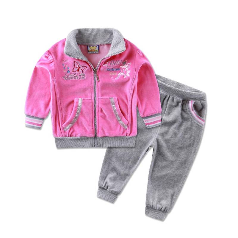 Kind Mädchen Säuglingskleidung Velours Winter Frühling Langarm Hosen Set mit Hut Reißverschluss Kinderbekleidung Aapparel 2T hellrosa von Joom DACH