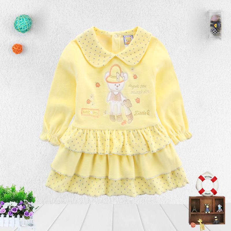 Kind Mädchen Tddler Stickerei Langarm Hochzeit Geburtstag Party Prinzessin Kleid Kinder Falten Rock Casual Muster Kleider 70 gelb von Joom DACH