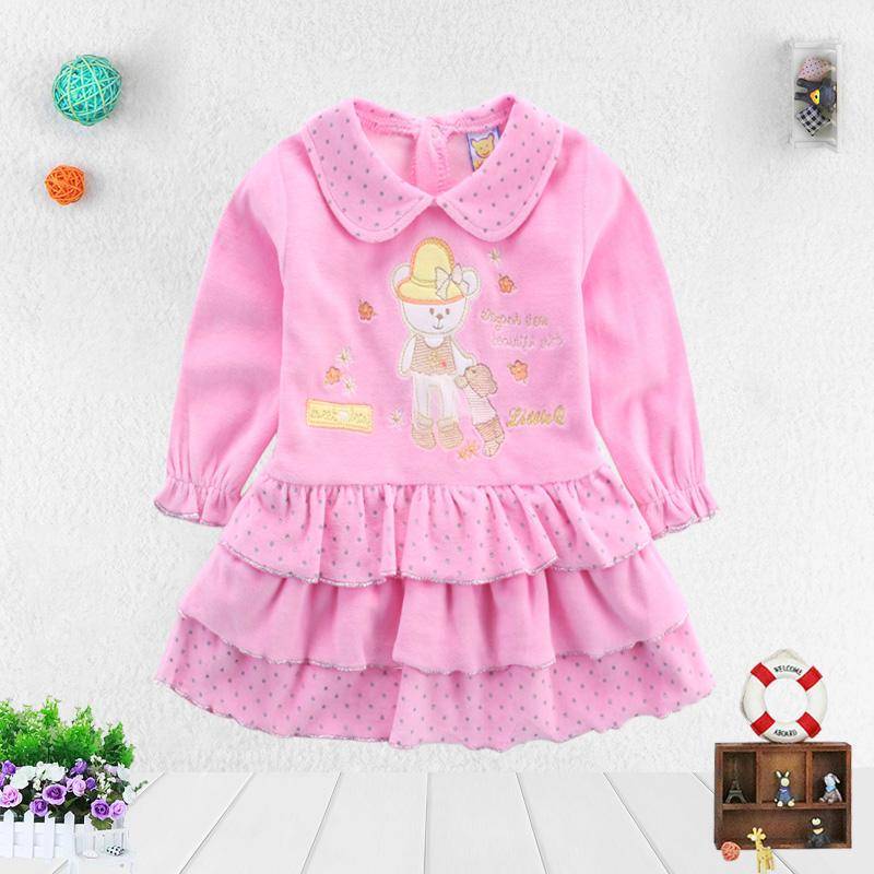 Kind Mädchen Tddler Stickerei Langarm Hochzeit Geburtstag Party Prinzessin Kleid Kinder Falten Rock Casual Muster Kleider 80 hellrosa von Joom DACH