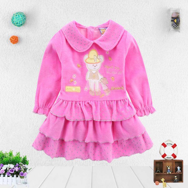 Kind Mädchen Tddler Stickerei Langarm Hochzeit Geburtstag Party Prinzessin Kleid Kinder Falten Rock Casual Muster Kleider 80 tief rosa von Joom DACH