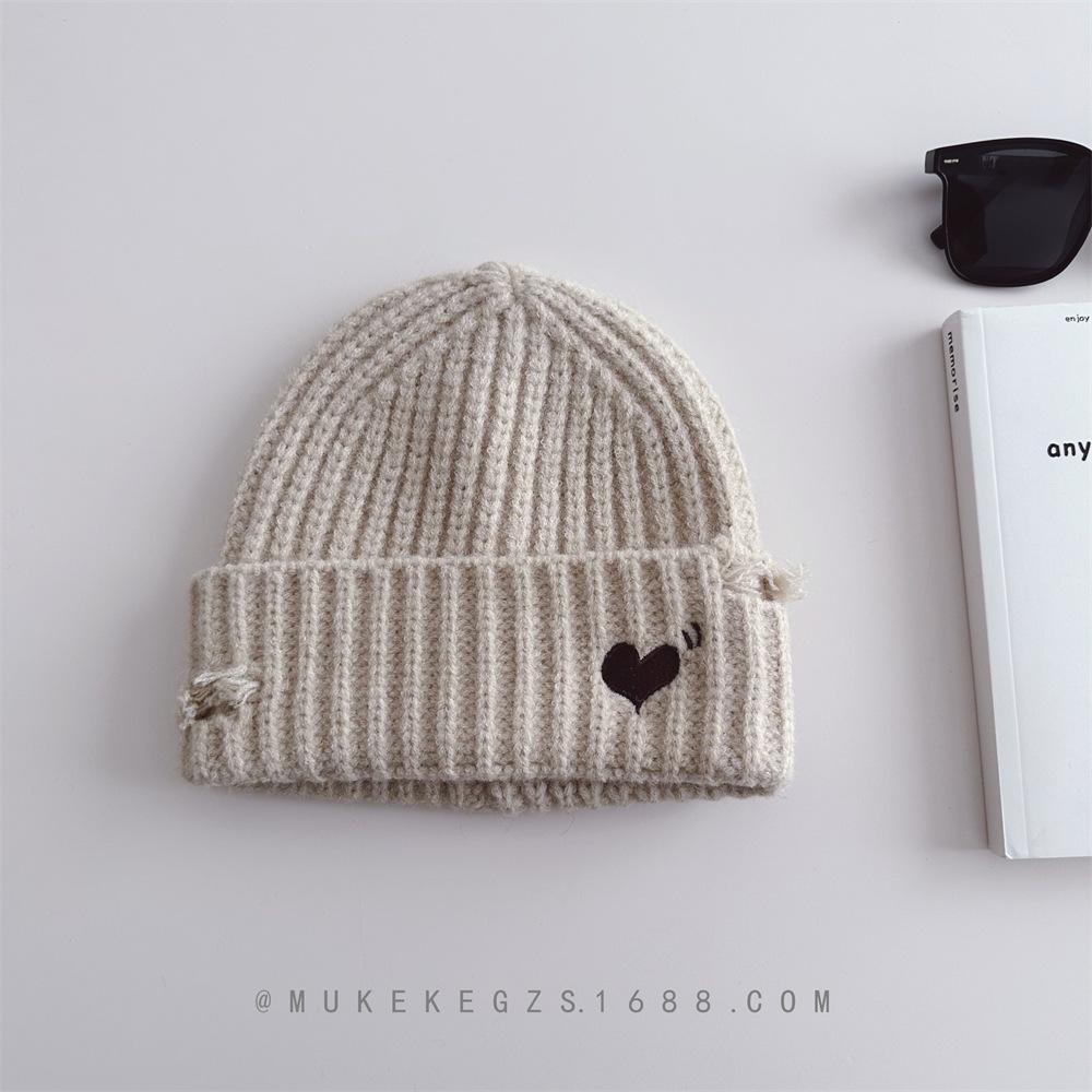 Kinder, Strickmützen, Herbst und Winter, Löcher, Herzförmige Stickerei, Jungen und Mädchen, Warme Mützen, Wollmützen Kids (49-54) beige von Joom DACH