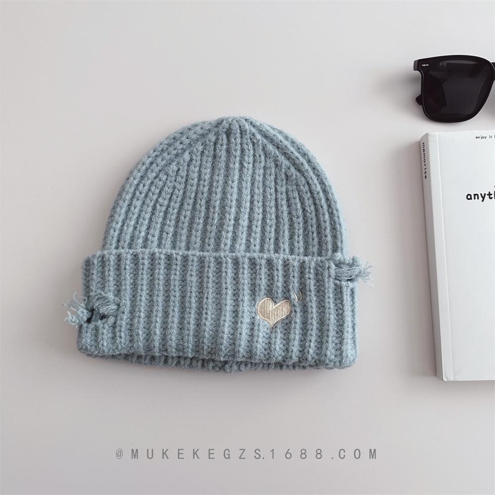 Kinder, Strickmützen, Herbst und Winter, Löcher, Herzförmige Stickerei, Jungen und Mädchen, Warme Mützen, Wollmützen Kids (49-54) blau von Joom DACH