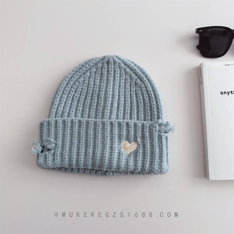 Kinder, Strickmützen, Herbst und Winter, Löcher, Herzförmige Stickerei, Jungen und Mädchen, Warme Mützen, Wollmützen Kids (49-54) blau von Joom DACH