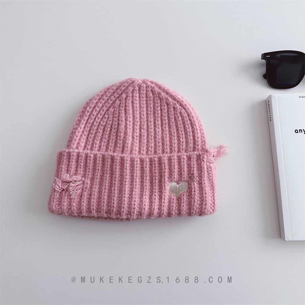 Kinder, Strickmützen, Herbst und Winter, Löcher, Herzförmige Stickerei, Jungen und Mädchen, Warme Mützen, Wollmützen Kids (49-54) rosa von Joom DACH