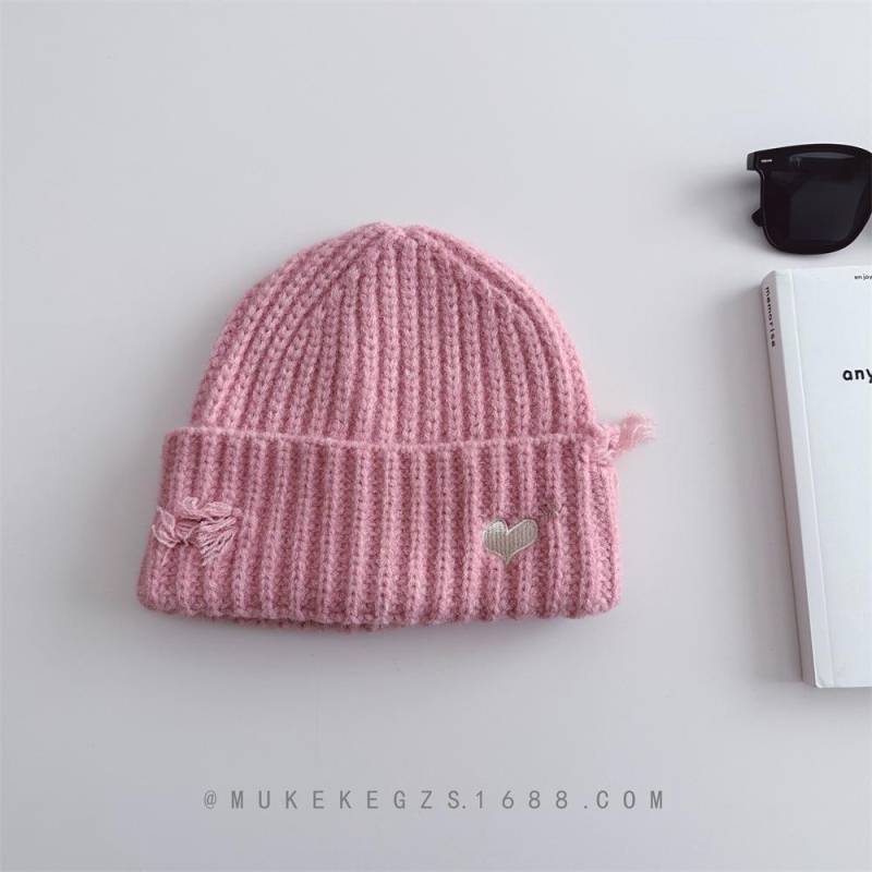 Kinder, Strickmützen, Herbst und Winter, Löcher, Herzförmige Stickerei, Jungen und Mädchen, Warme Mützen, Wollmützen Kids (49-54) rosa von Joom DACH