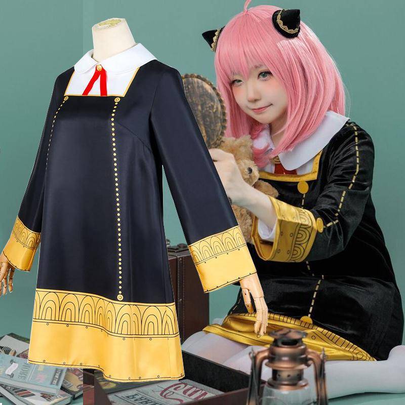 Kinder/Erwachsene Anime SPY FAMILY Anya Forger Cosplay Kostüm Erwachsene Langarm Mädchen Kleid Uniformen Anzug Student College Kleidung Schwarze Kleider XS/150 von Joom DACH