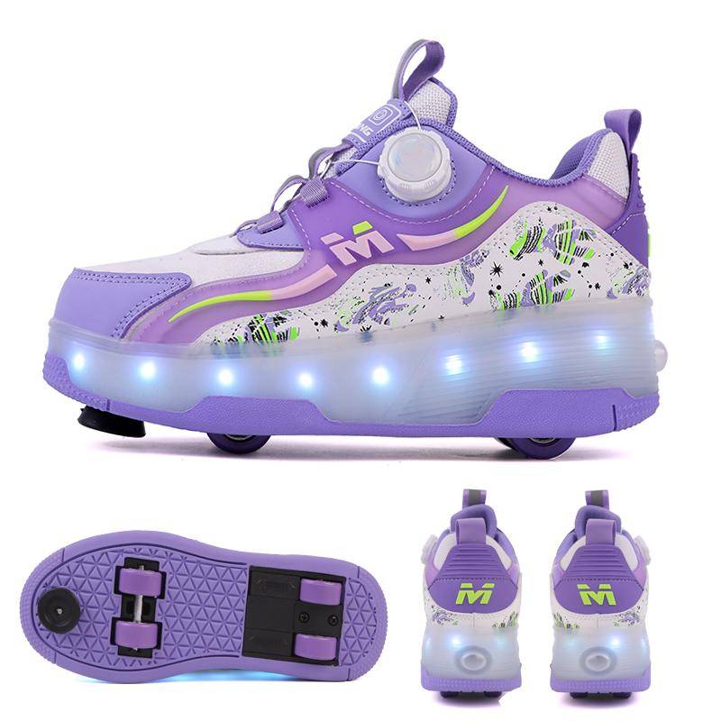Kinder/Jugendliche Jungen und Mädchen Deformierte Schuhe Vierrädrige Doppelzweck-Rollschuhe Wiederaufladbare und Abnehmbare Leuchtende Sportschuhe 31 violett von Joom DACH