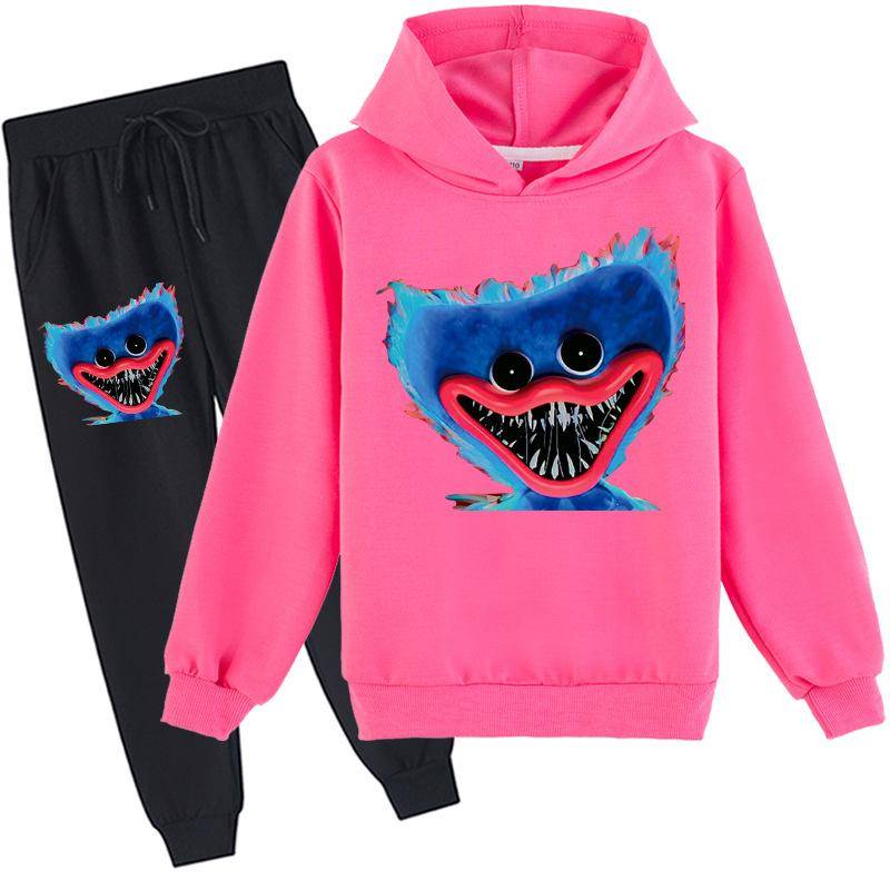 Kinder 3D Hoodie Set Huggy Wuggy Pullover Trainingsanzug Poppy Playtime Kinder Pullover + Hose 130cm persische rosa von Joom DACH