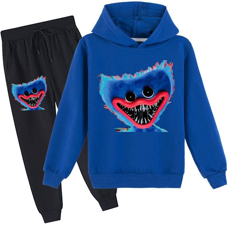 Kinder 3D Hoodie Set Huggy Wuggy Pullover Trainingsanzug Poppy Playtime Kinder Pullover + Hose 150cm ultramarin blau von Joom DACH