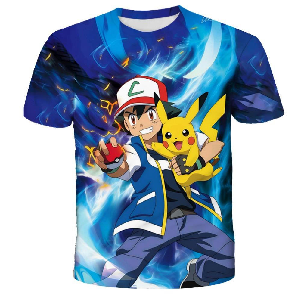 Kinder 3D Kleidung Anime Pikachu T-Shirt Pokémon Jungen Kurzarm-Top 130 von Joom DACH