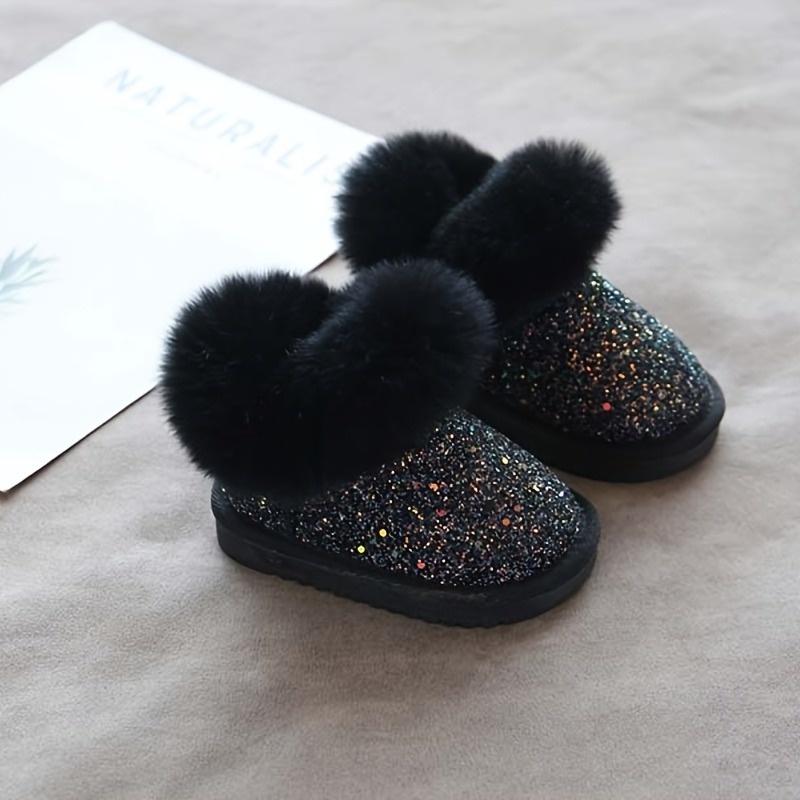 Kinder All-in-One Winterstiefel Fell Hohe Qualität Schlupf Schneeschuhe Einfacher Reißverschluss Weich mit Fell gefüttertes Inneres Jungen Mädchen Outdoor 25 schwarz von Joom DACH