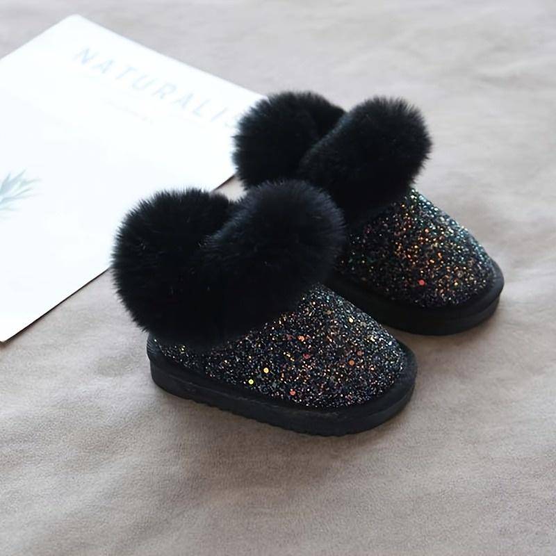 Kinder All-in-One Winterstiefel Fell Hohe Qualität Schlupf Schneeschuhe Einfacher Reißverschluss Weich mit Fell gefüttertes Inneres Jungen Mädchen Outdoor 25 schwarz von Joom DACH