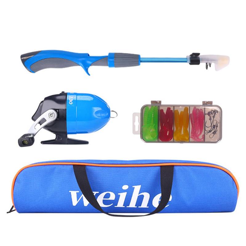 Kinder Angelset Tragbare Teleskop-Angelrute und Rolle Combo-Kit mit Tacklebox 1.2m blau von Joom DACH
