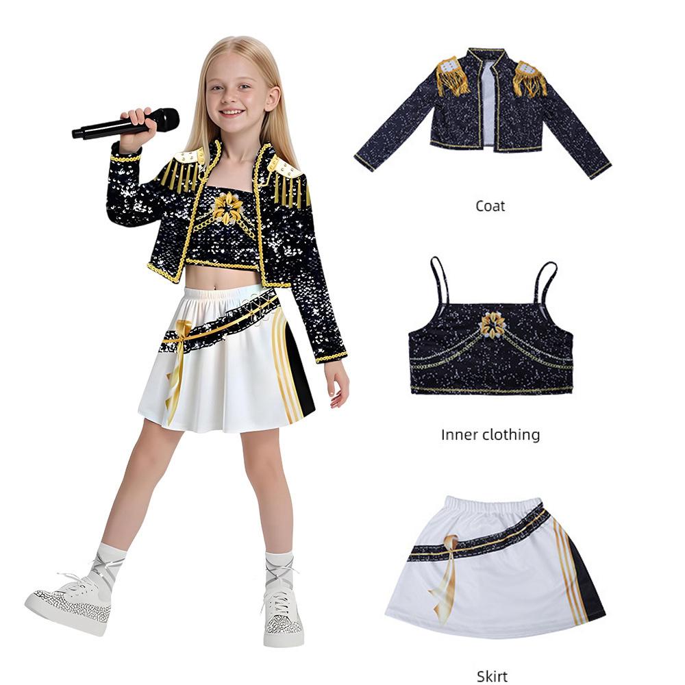Kinder Anime Kpop Dämonenjäger Cosplay Kostüm Huntrix Rumi Mira Zoey Kleid Mädchen Halloween Party Kostüm Kids 120cm&Demon Hunters Cos von Joom DACH