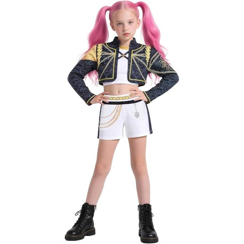 Kinder Anime Kpop Dämonenjäger Cosplay Kostüm Huntrix Rumi Mira Zoey Kleid Mädchen Halloween Party Kostüm Kids 130cm&Demon Hunters Cos von Joom DACH