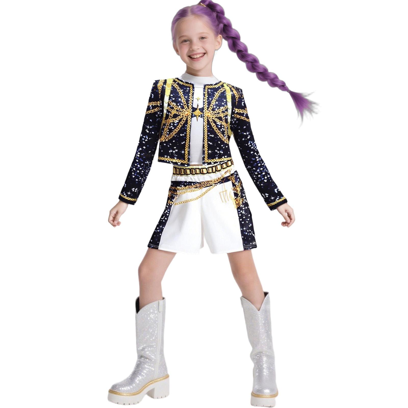Kinder Anime Kpop Dämonenjäger Cosplay Kostüm Huntrix Rumi Mira Zoey Kleid Mädchen Halloween Party Kostüm Kids 140cm&Demon Hunters Cos von Joom DACH