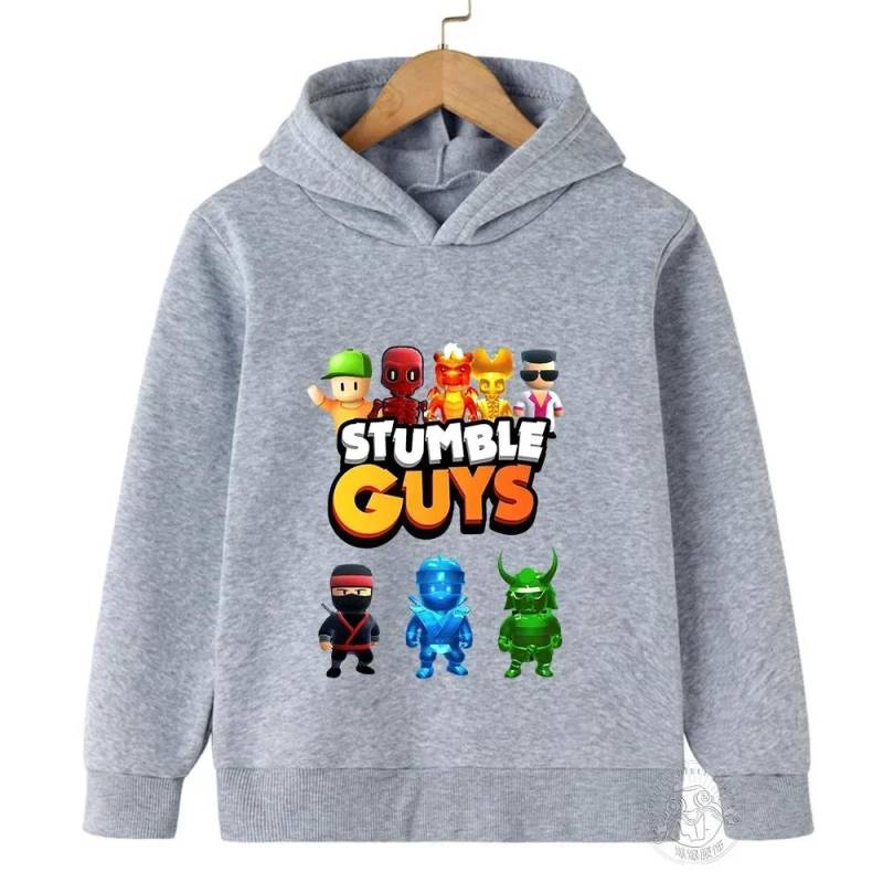 Kinder Anime Stumble Guys Kapuzensweatshirts Langarm Pullover Jungen Mädchen Spiel Print Hoodies Stumble Guys Kinder Hoodie Oberteile 120cm grau von Joom DACH