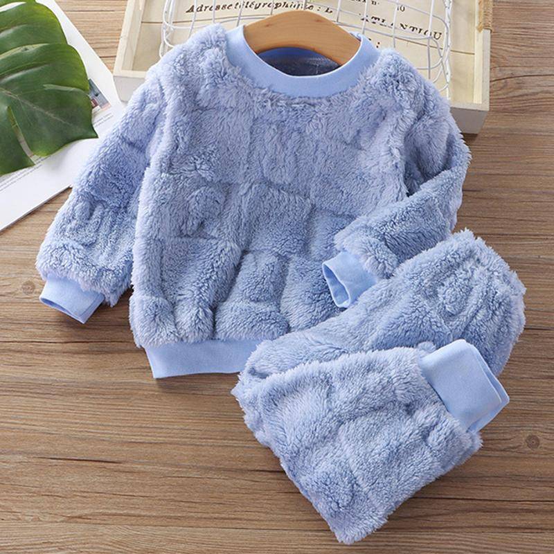 Kinder Baby Mädchen Baumwolle Kleidung Sets Herbst Winter Kinder Jungen Plus Fleece Warme Cartoon Top + Hosen 2PCS Outfit Anzug 1BIS 6 Jahre 100cm blau von Joom DACH