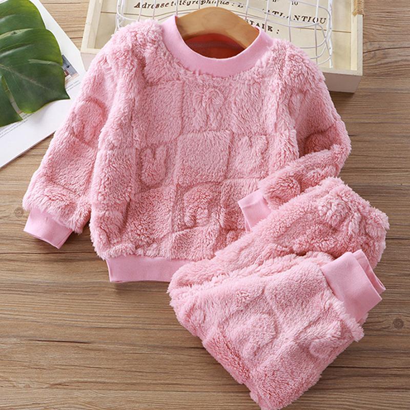 Kinder Baby Mädchen Baumwolle Kleidung Sets Herbst Winter Kinder Jungen Plus Fleece Warme Cartoon Top + Hosen 2PCS Outfit Anzug 1BIS 6 Jahre 110cm rosa von Joom DACH