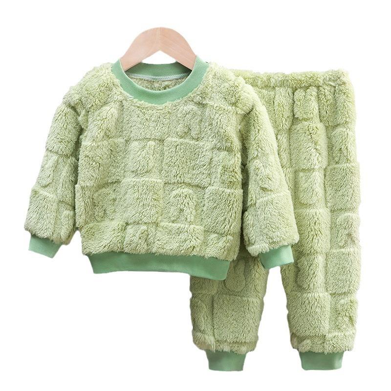 Kinder Baby Mädchen Baumwolle Kleidung Sets Herbst Winter Kinder Jungen Plus Fleece Warme Cartoon Top + Hosen 2PCS Outfit Anzug 1BIS 6 Jahre 160cm grün von Joom DACH