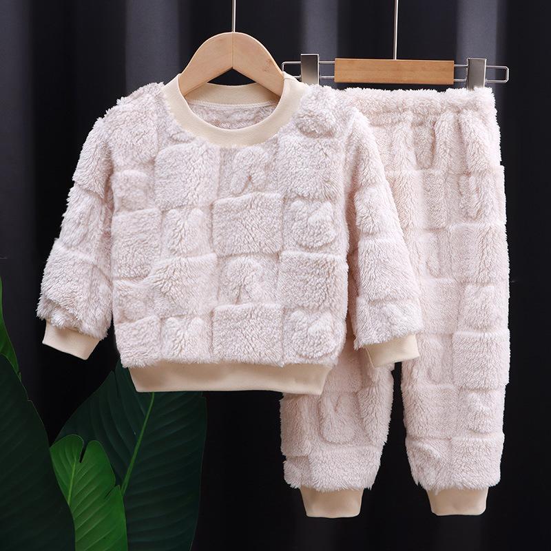 Kinder Baby Mädchen Baumwolle Kleidung Sets Herbst Winter Kinder Jungen Plus Fleece Warme Cartoon Top + Hosen 2PCS Outfit Anzug 1BIS 6 Jahre 90cm beige von Joom DACH