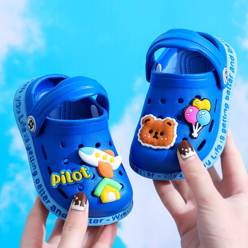 Kinder Baby Mädchen Jungen Nettes Kind Rutschfeste Weichen Boden Kleinkind Hause Kinder Loch Coole Sandalen Hausschuhe Cartoon Höhle loch Schuhe 30/31 dunkelblaue von Joom DACH