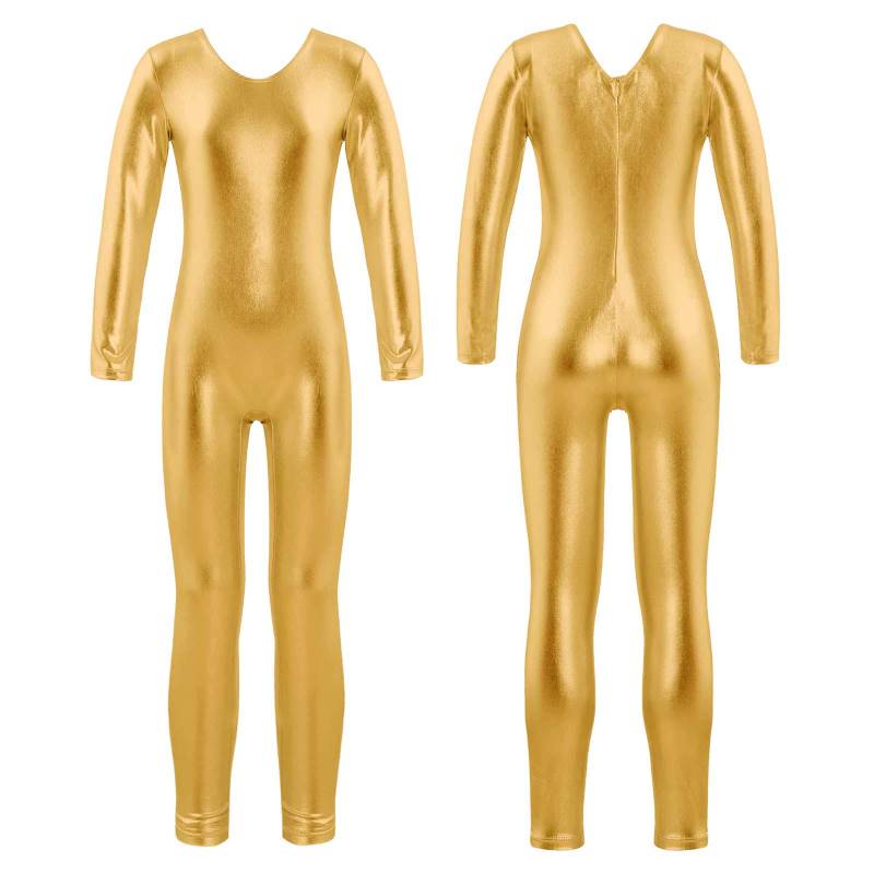 Kinder Ballett Gymnastik Ganzanzug Mädchen Langarm Rundhals Trikot Tanz Catsuit Body Dancewear 3-4 Years gold von Joom DACH
