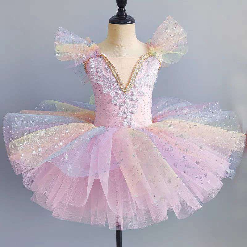 Kinder Ballettkleid Sieben Farben Mädchen Kinder Pailletten Prinzessin Kleid Ballett Tutu Tanzkleidung Leistung Tutu Röcke 110cm von Joom DACH
