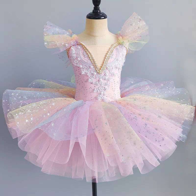 Kinder Ballettkleid Sieben Farben Mädchen Kinder Pailletten Prinzessin Kleid Ballett Tutu Tanzkleidung Leistung Tutu Röcke 110cm von Joom DACH
