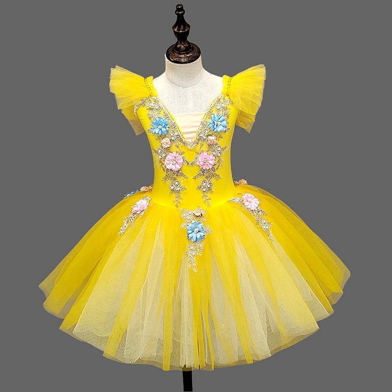 Kinder Ballettrock Mädchen Flauschiger Rock Performance Kostüm Kinder Blumen Prinzessin Rock Performance 130cm von Joom DACH