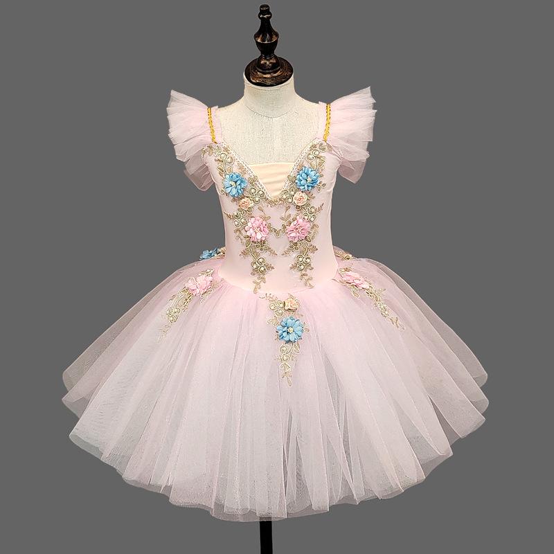 Kinder Ballettrock Mädchen Flauschiger Rock Performance Kostüm Kinder Blumen Prinzessin Rock Performance 140cm rosa von Joom DACH