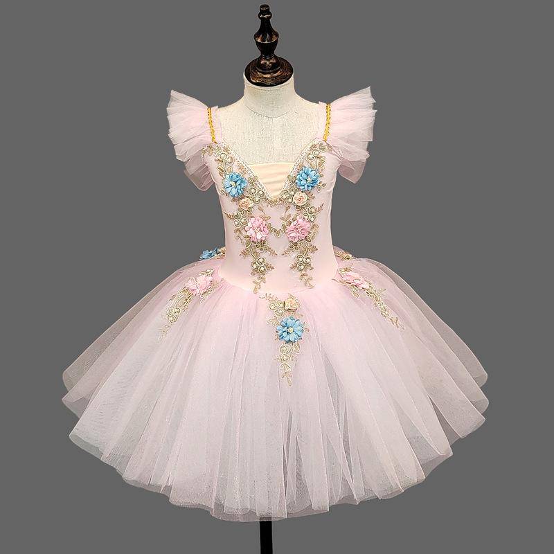 Kinder Ballettrock Mädchen Flauschiger Rock Performance Kostüm Kinder Blumen Prinzessin Rock Performance 140cm rosa von Joom DACH