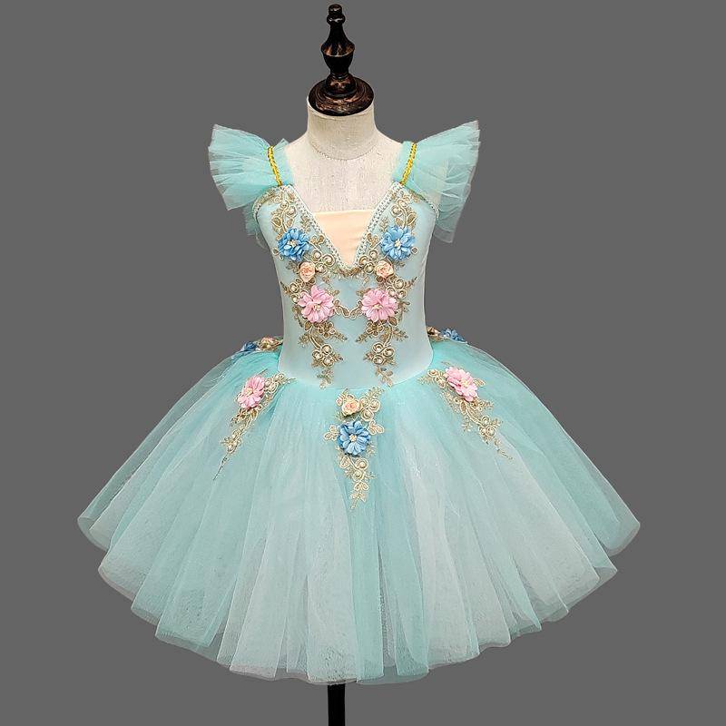 Kinder Ballettrock Mädchen Flauschiger Rock Performance Kostüm Kinder Blumen Prinzessin Rock Performance 150cm blau von Joom DACH