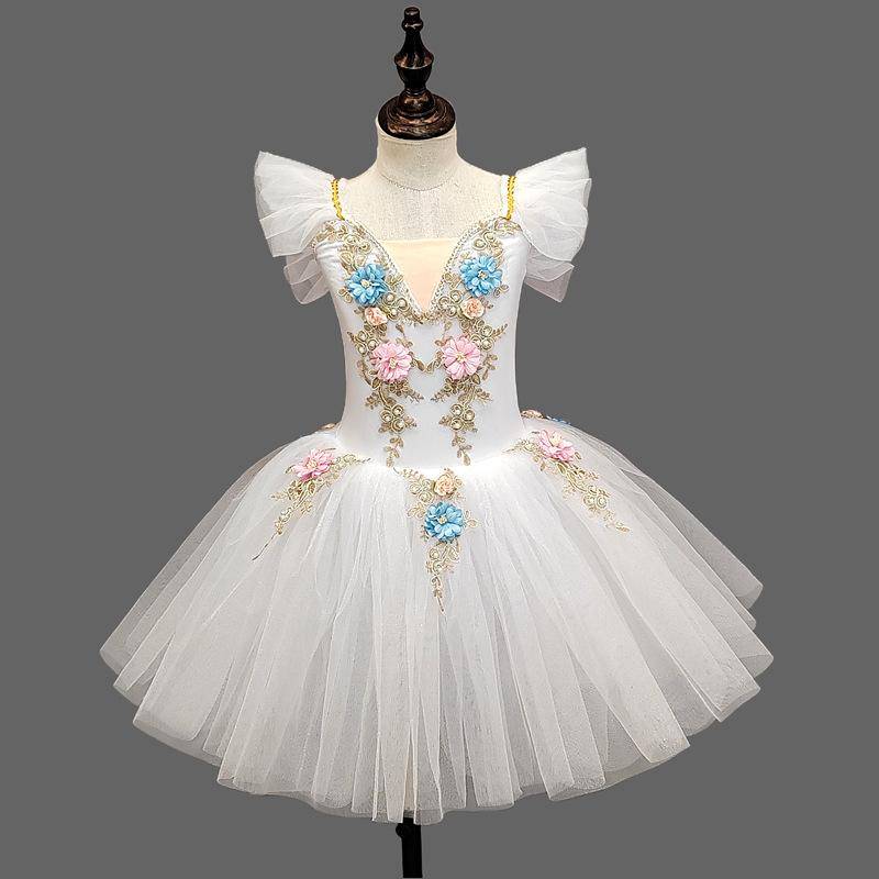 Kinder Ballettrock Mädchen Flauschiger Rock Performance Kostüm Kinder Blumen Prinzessin Rock Performance 150cm weiß von Joom DACH