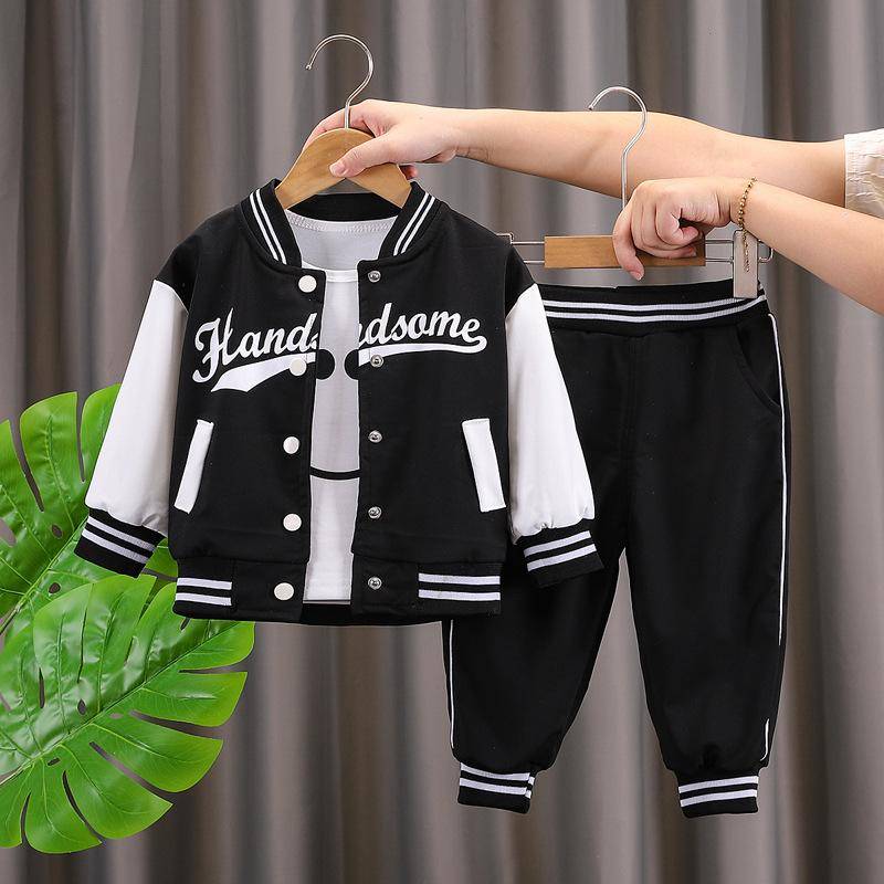 Kinder Baseball Kleidung Anzug Jungen Mädchen Casual Sport Sets Mantel Hosen Dreigliedrige Frühling Herbst Dünne Baby Trainingsanzug Outfits 100cm schwarz von Joom DACH