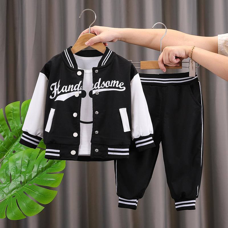 Kinder Baseball Kleidung Anzug Jungen Mädchen Casual Sport Sets Mantel Hosen Dreigliedrige Frühling Herbst Dünne Baby Trainingsanzug Outfits 110cm schwarz von Joom DACH