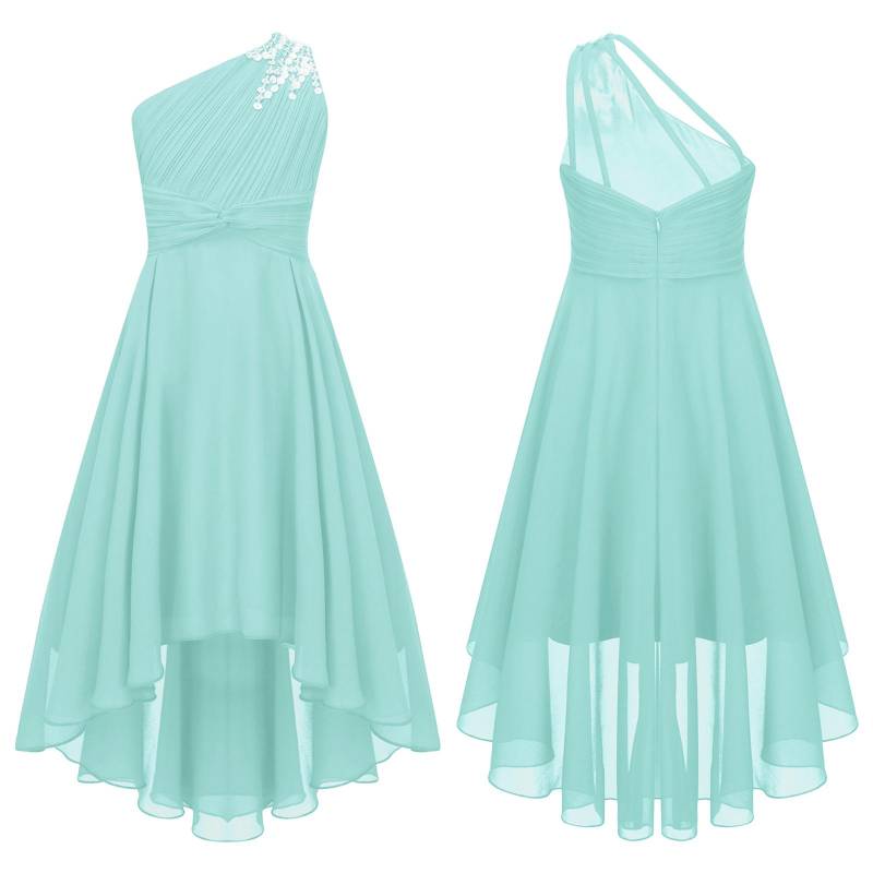 Kinder Blumenmädchen Kleid Party Prinzessin Kleid One Shoulder High-Low Saum Abendkleid 7-8 Years minze, grüne von Joom DACH