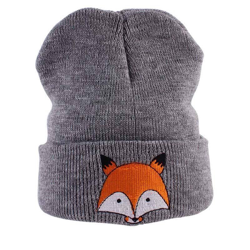 Kinder Cartoon Fuchs Muster Stricken Baby Hut Herbst Kinder Winter Kappe Warme Mützen Caps licht grau von Joom DACH