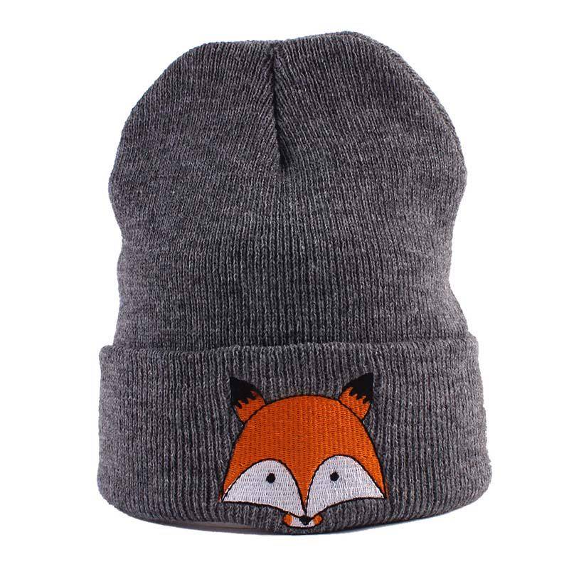 Kinder Cartoon Fuchs Muster Stricken Baby Hut Herbst Kinder Winter Kappe Warme Mützen Caps grau von Joom DACH
