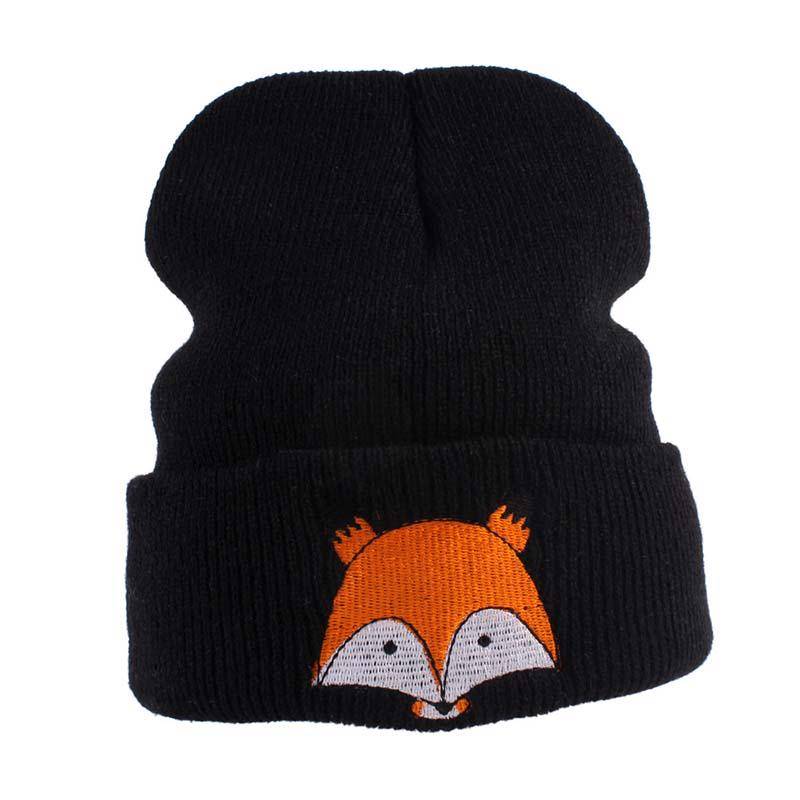 Kinder Cartoon Fuchs Muster Stricken Baby Hut Herbst Kinder Winter Kappe Warme Mützen Caps schwarz von Joom DACH